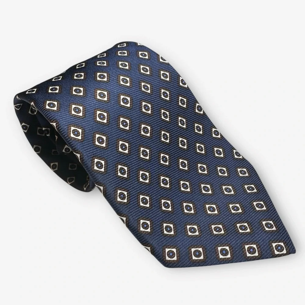 Brooks Brothers Mens Silk Tie Navy Blue Diamond Pattern Made‎ in USA